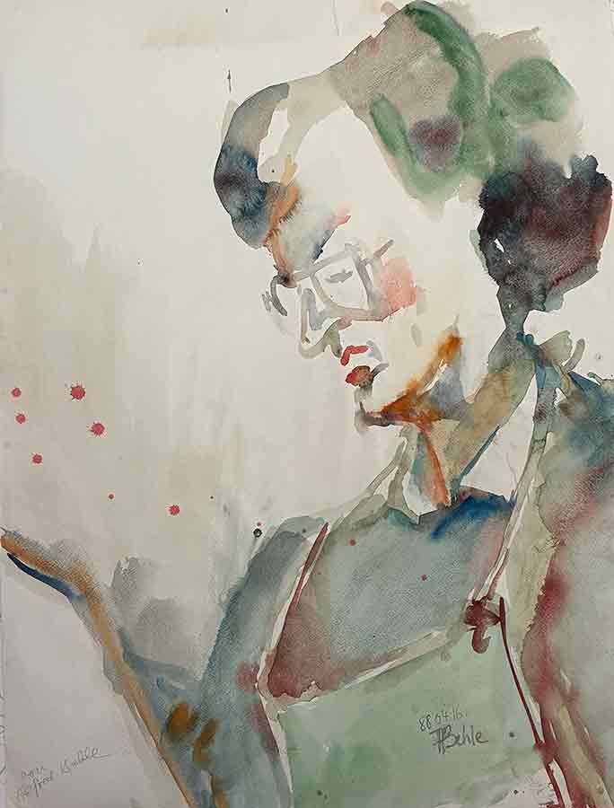 Hildegard Dita Langer Spitzl (Portrait von Maler-Kollegen Prof. Dr. Alfred Behle) – Künstlerkreis August Ohm, Hamburg Hildegard Dita Langer Spitzl (Portrait von Maler-Kollegen Prof. Dr. Alfred Behle) – Künstlerkreis August Ohm, Hamburg